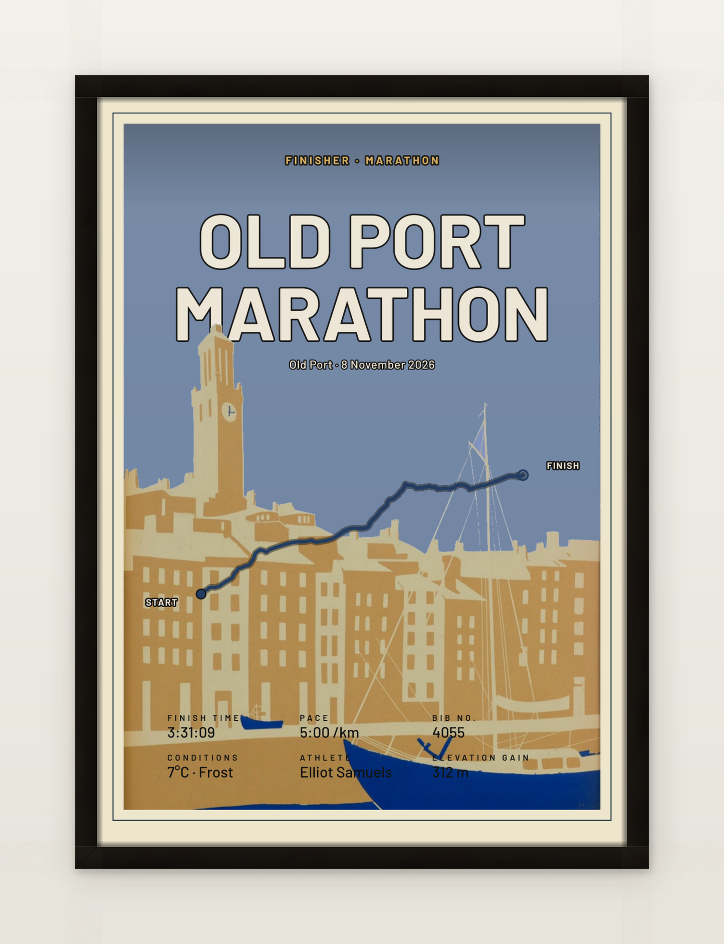 Old Port Marathon poster, framed on a wall