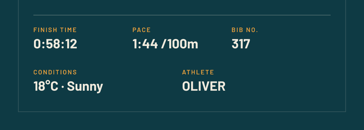 Coastal Open Water poster, close-up of the personalised stats