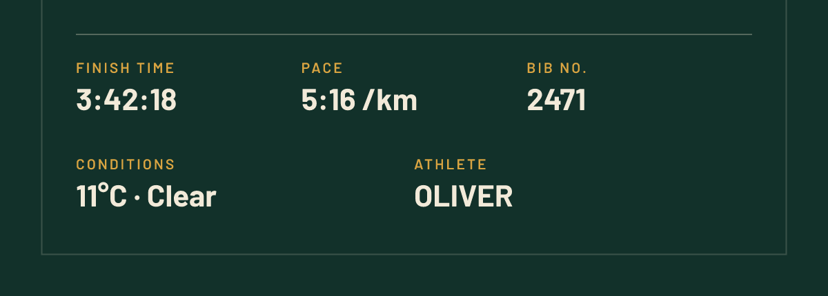 Riverside City Marathon poster, close-up of the personalised stats
